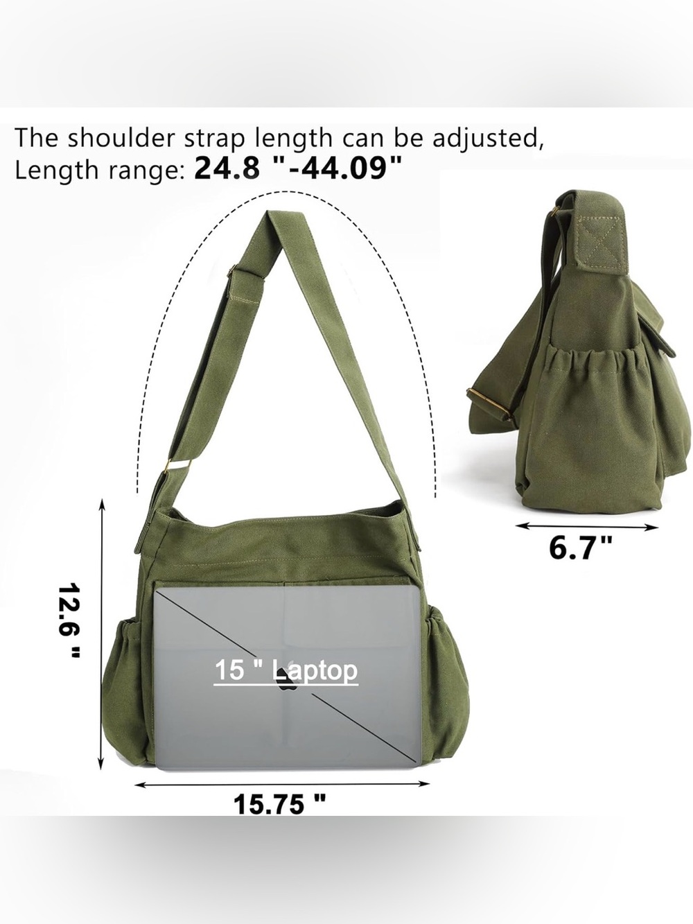 Military Style Canvas Messenger Large Hobo Bag Crossbody Shoulder Laptop Bag - Picture 2 of 7